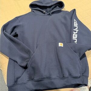 Carhartt Men's Dark Blue Hoodie with Sleeve Logo